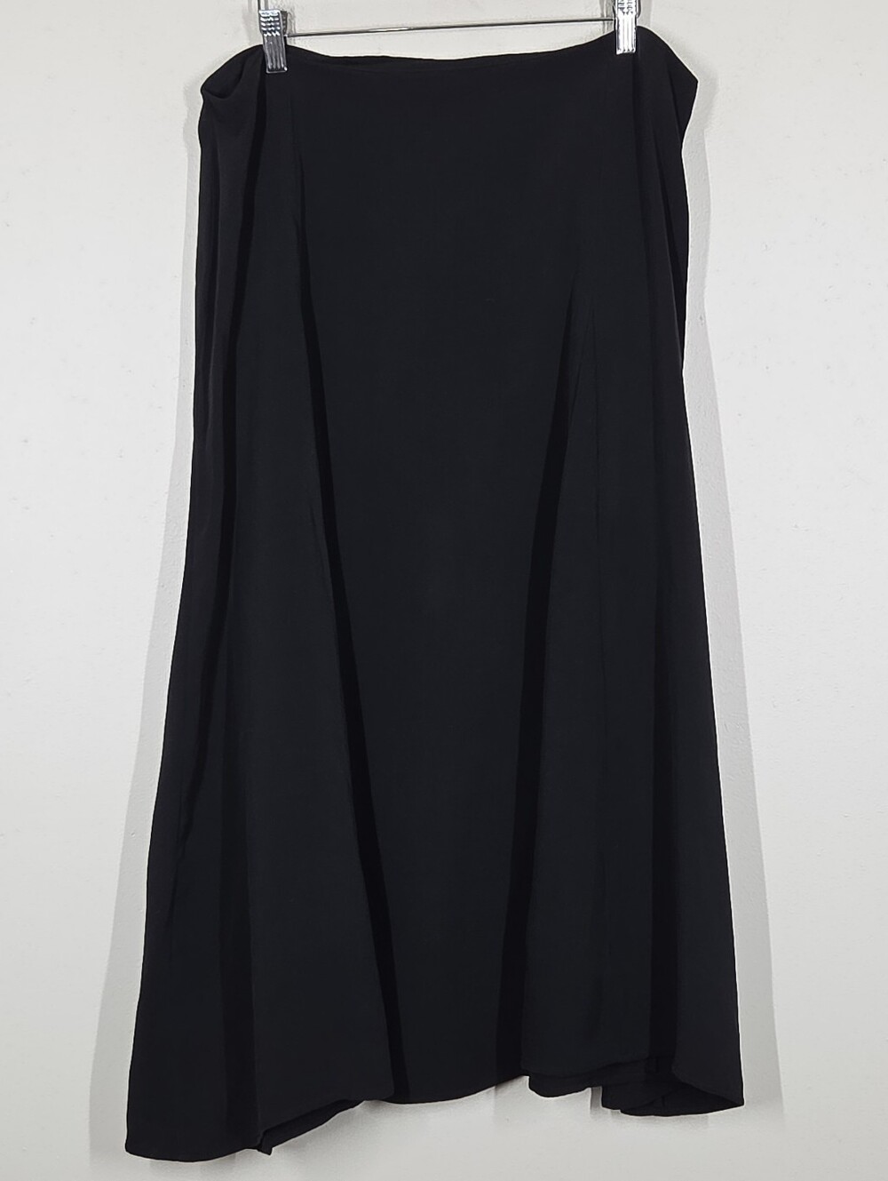 Eileen Fisher Black Silk Godet Panel Crepe Heavier Weight Midi Skirt XL Flowy